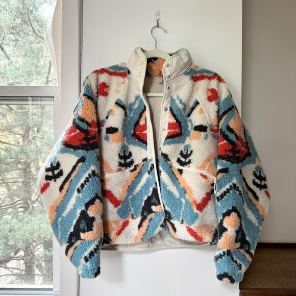 New Free People Hit The Slopes Printed Fleece Jacket in Multi Combo Small - Picture 1 of 12